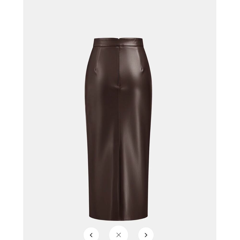 Commense Ruched Slit PU Leather Midi Skirt Sz L - Picture 2 of 2